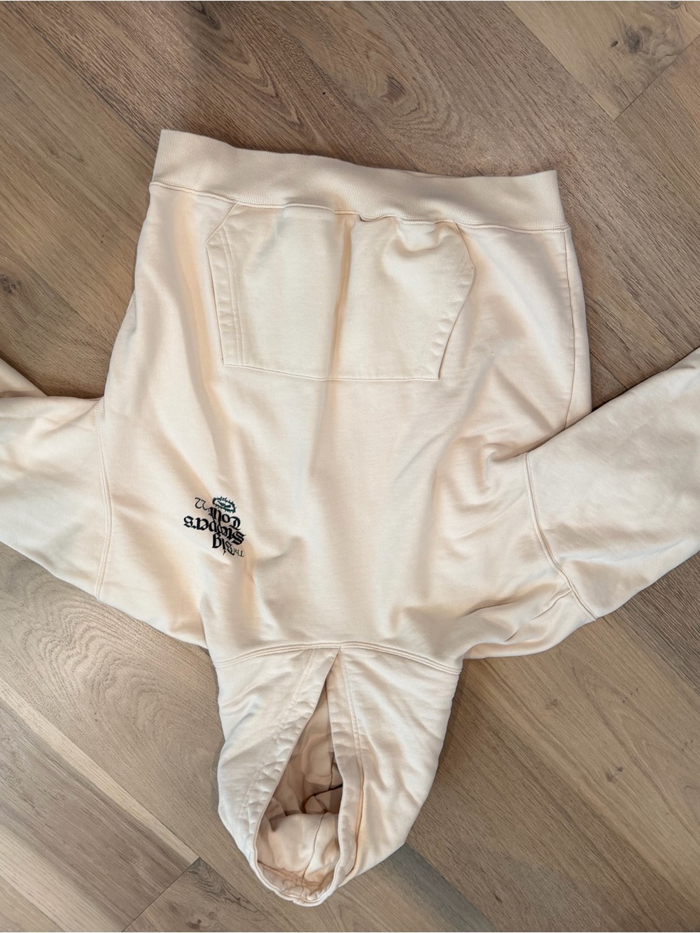 Embroidered Cream Hoodie with Front Pocket